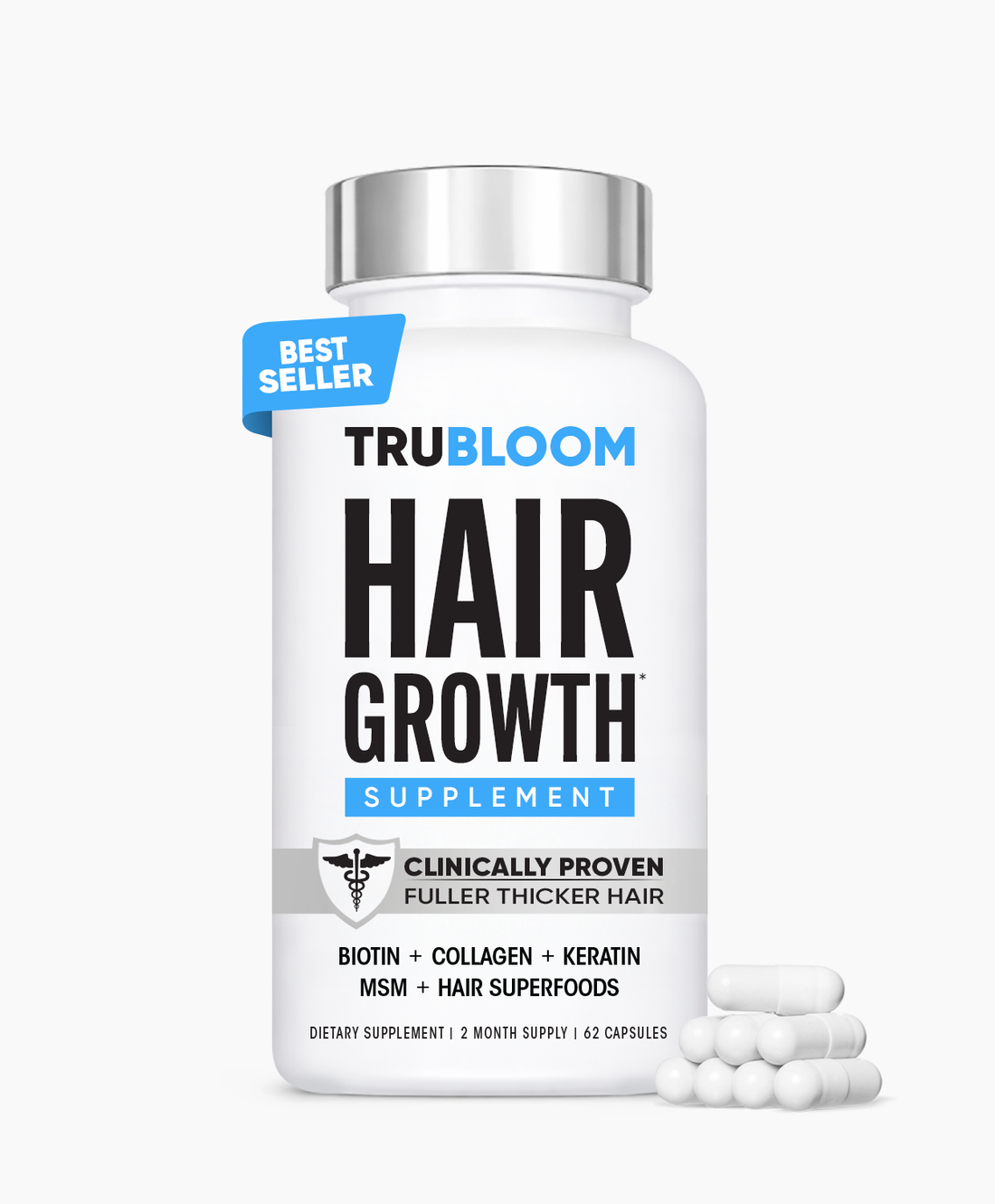 TRU BLOOM Hair Growth Vitamins - 60 Day Hair Challenge ( 2 Month Supply )